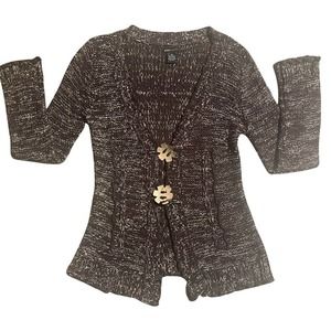 BCBGMAXAZRIA Cardigan Sweater Caitlin Brown Multi Colored Ruffled Edges Size MED